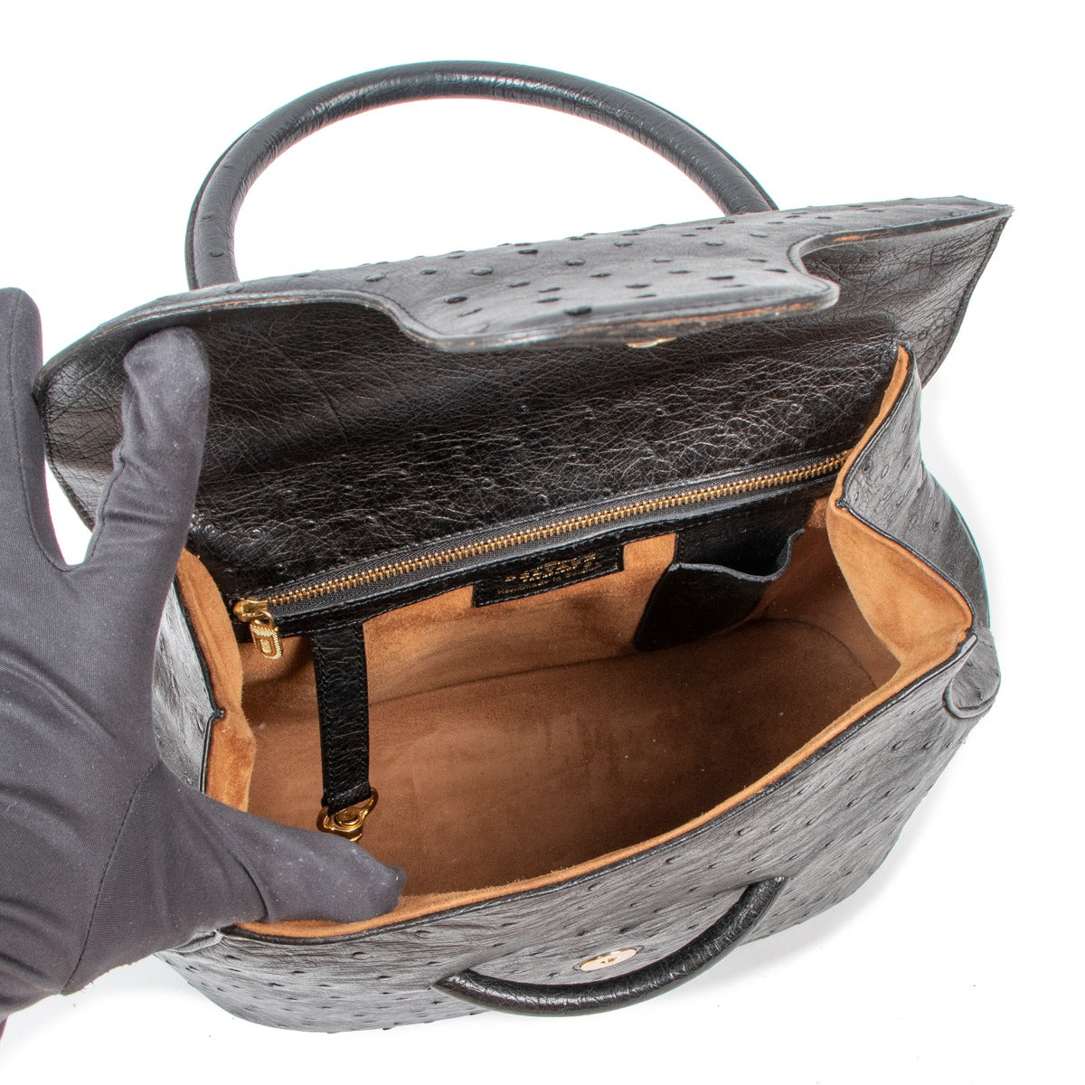 Delvaux Baltimore GM Black Ostrich Handbag