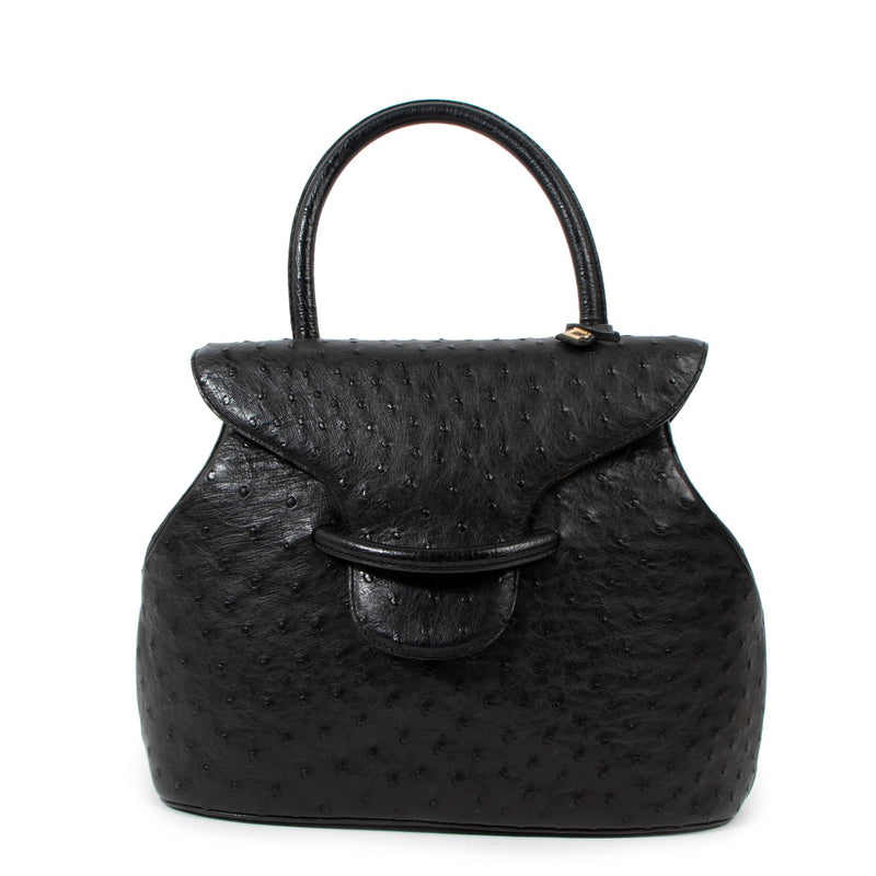 Delvaux Baltimore GM Black Ostrich Handbag