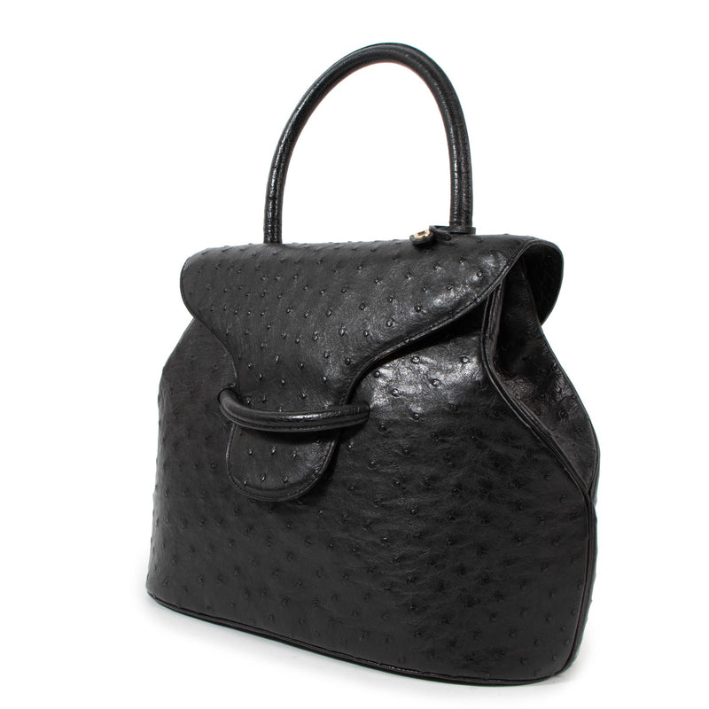 Delvaux Baltimore GM Black Ostrich Handbag