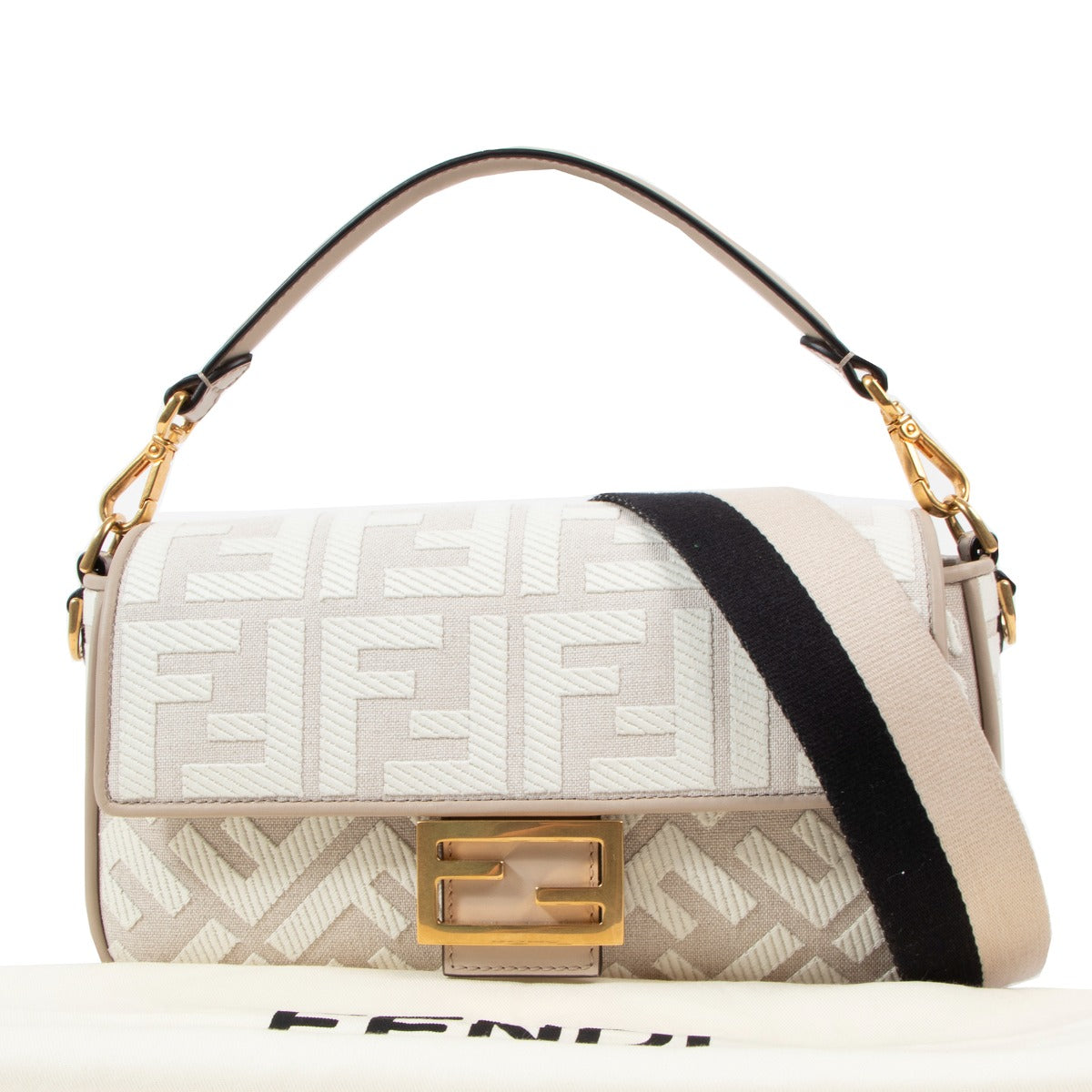 Fendi White Canvas FF Baguette Bag