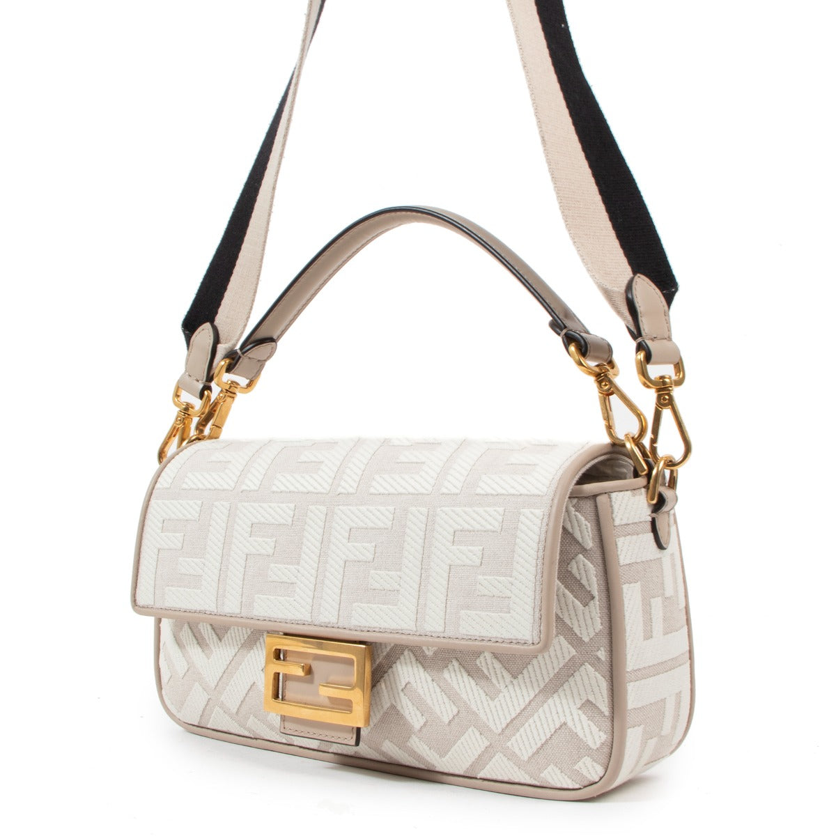 Fendi White Canvas FF Baguette Bag