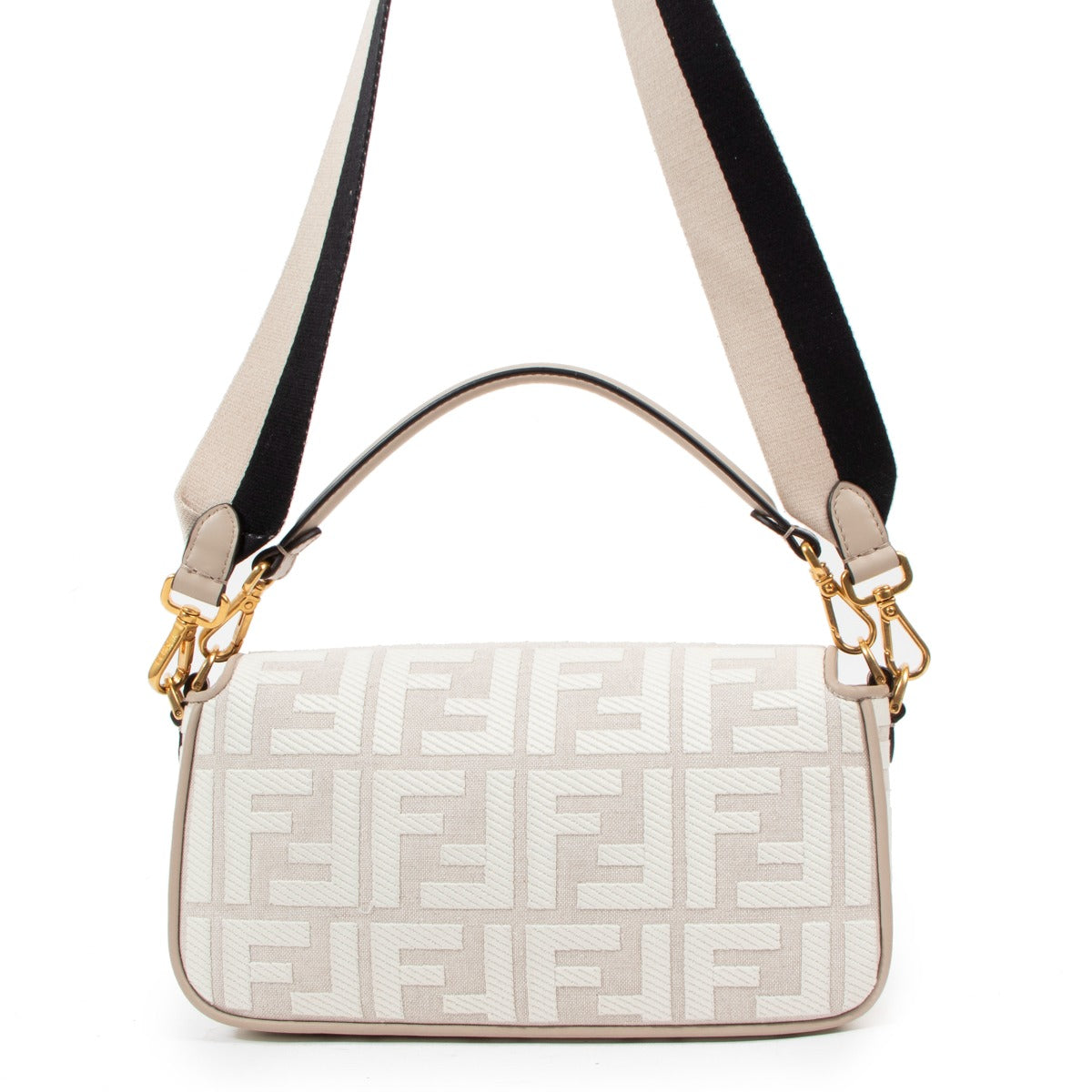 Fendi White Canvas FF Baguette Bag