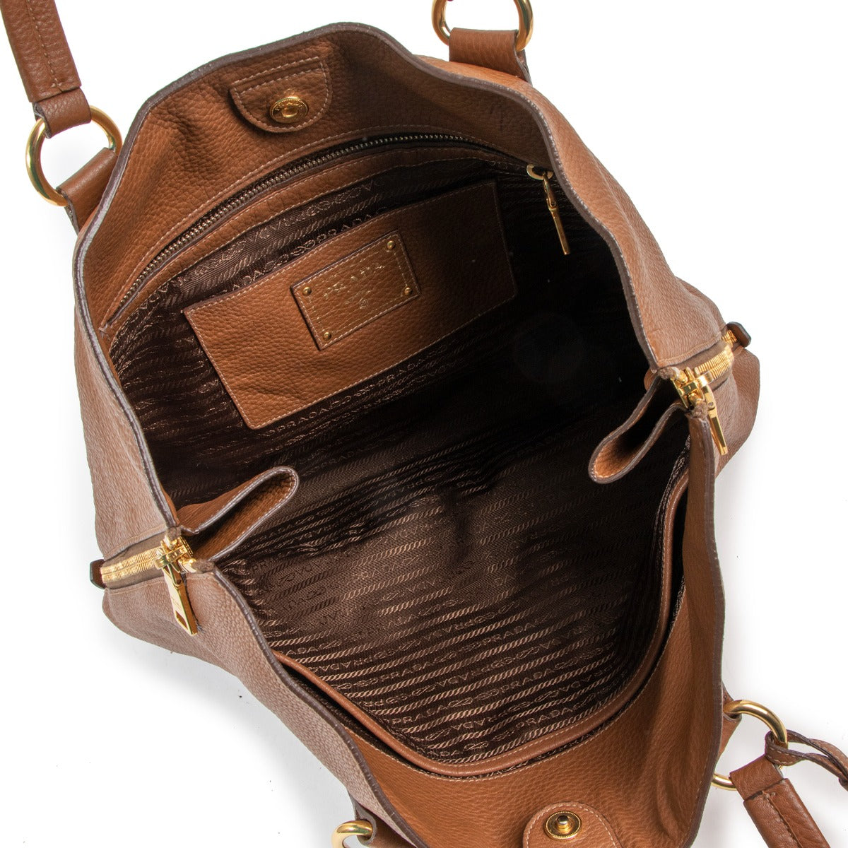 Prada Brown Vitello Daino Side Zip Large Tote Bag