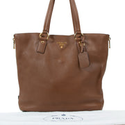 Prada Brown Vitello Daino Side Zip Large Tote Bag