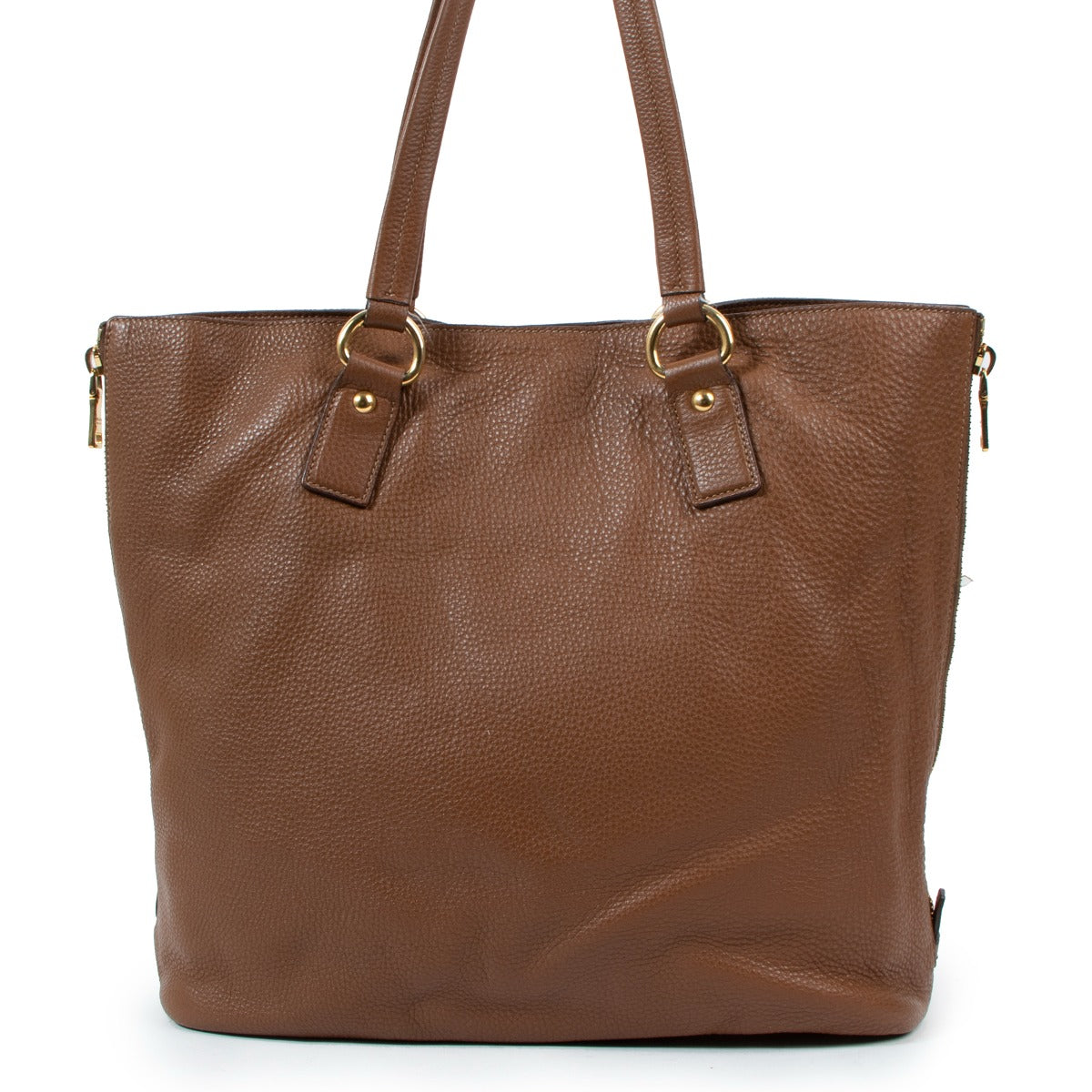 Prada Brown Vitello Daino Side Zip Large Tote Bag