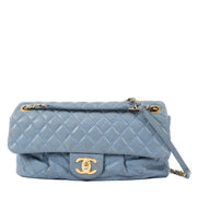 Shop safe online at Labellov in Antwerp, Brussels and Knokke this 100% authentic second hand Chanel Blue Iridescent Calfskin Medium Classic Flap Bag.