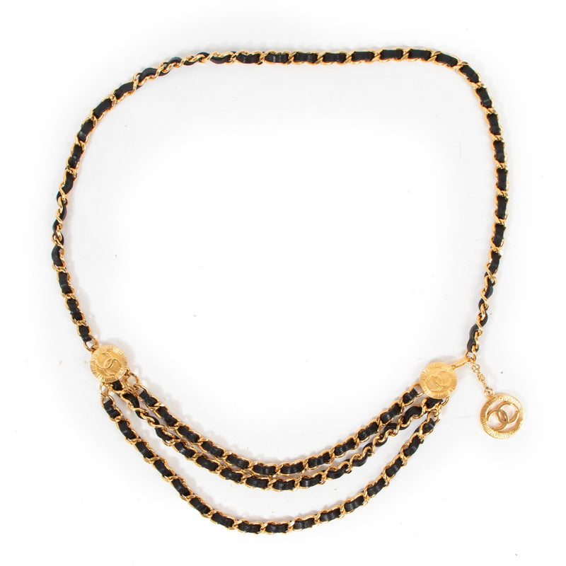 Chanel 1984 Vintage Leather-Woven Gold Chain Belt