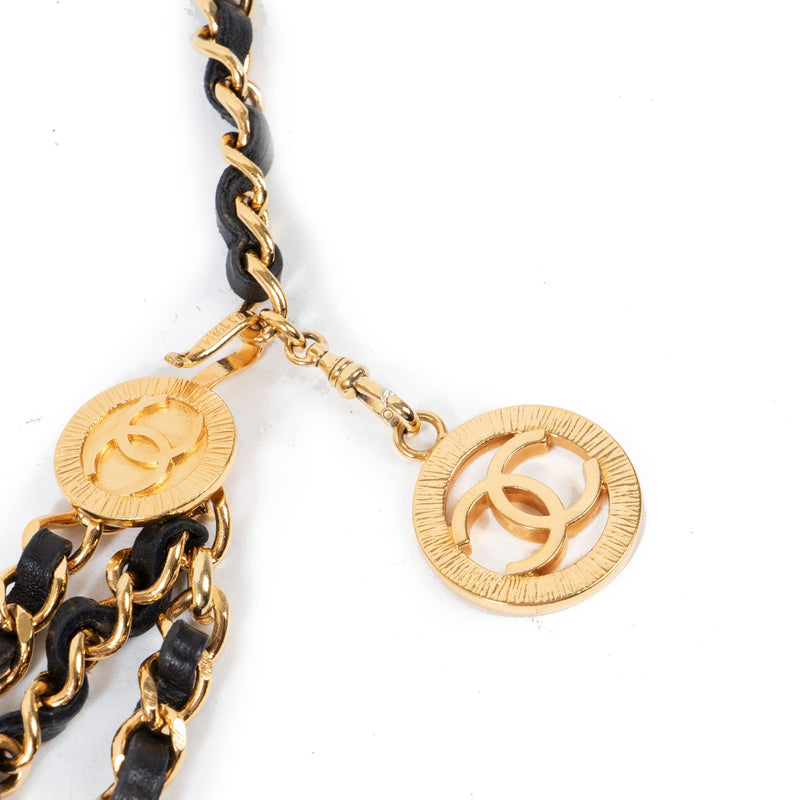 Chanel 1984 Vintage Leather-Woven Gold Chain Belt