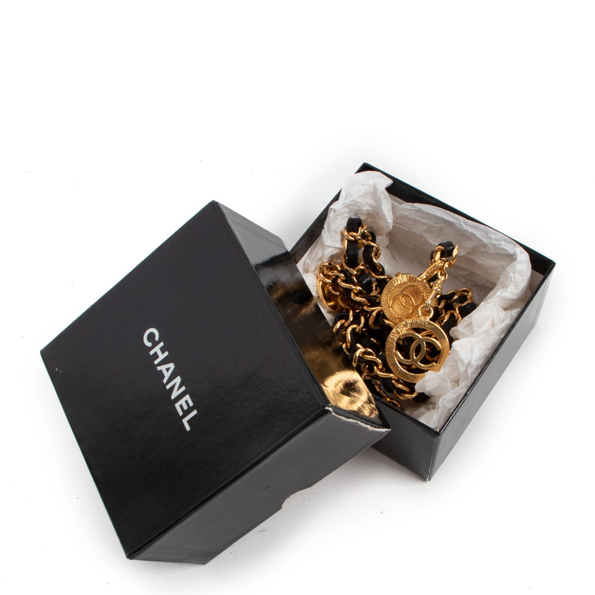 Chanel 1984 Vintage Leather-Woven Gold Chain Belt in BOX
