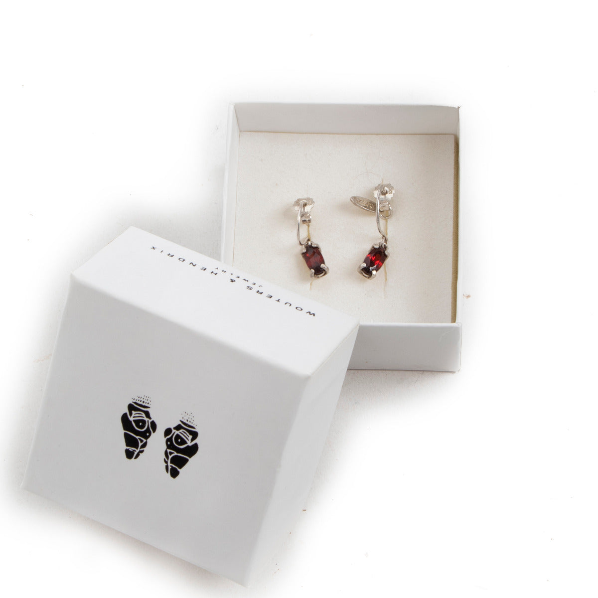 Wouters & Hendrix Silver and Red Stone Earrings