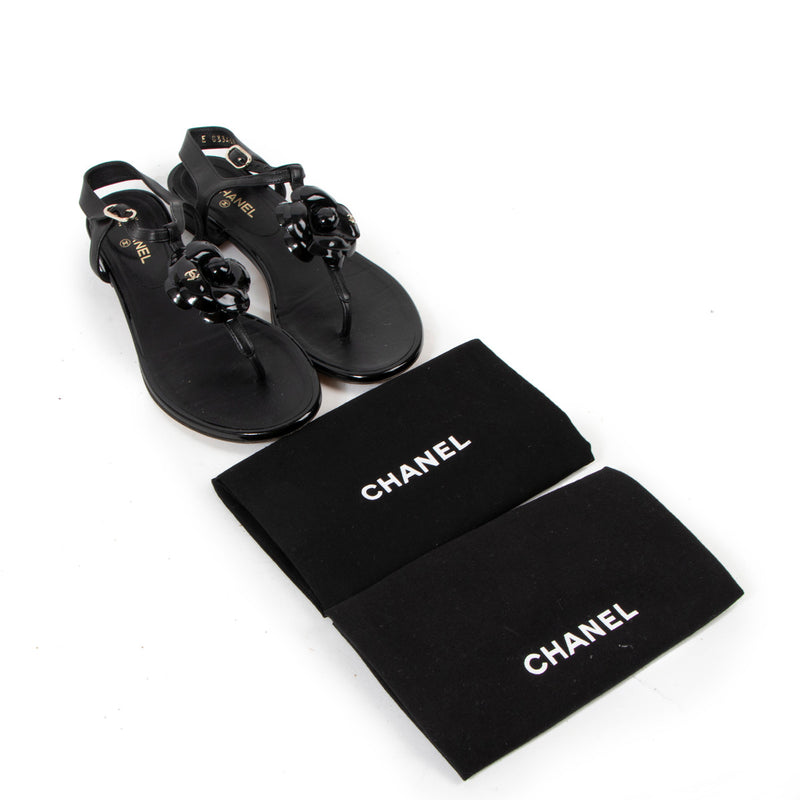 Chanel Black Camellia Sandals - size 37 for the best price at Labellov secondhand luxury