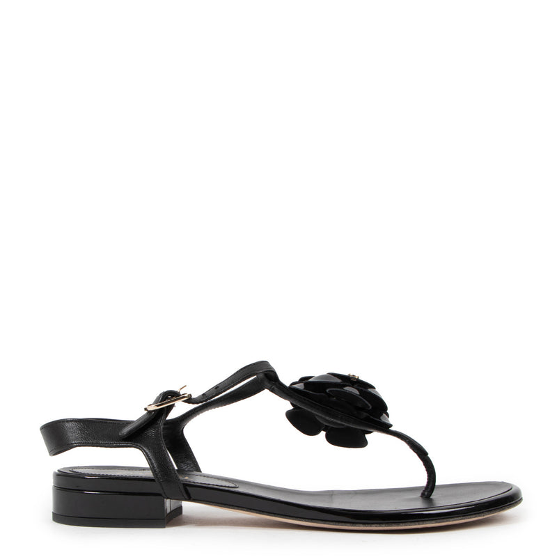 Chanel Black Camellia Sandals - size 37