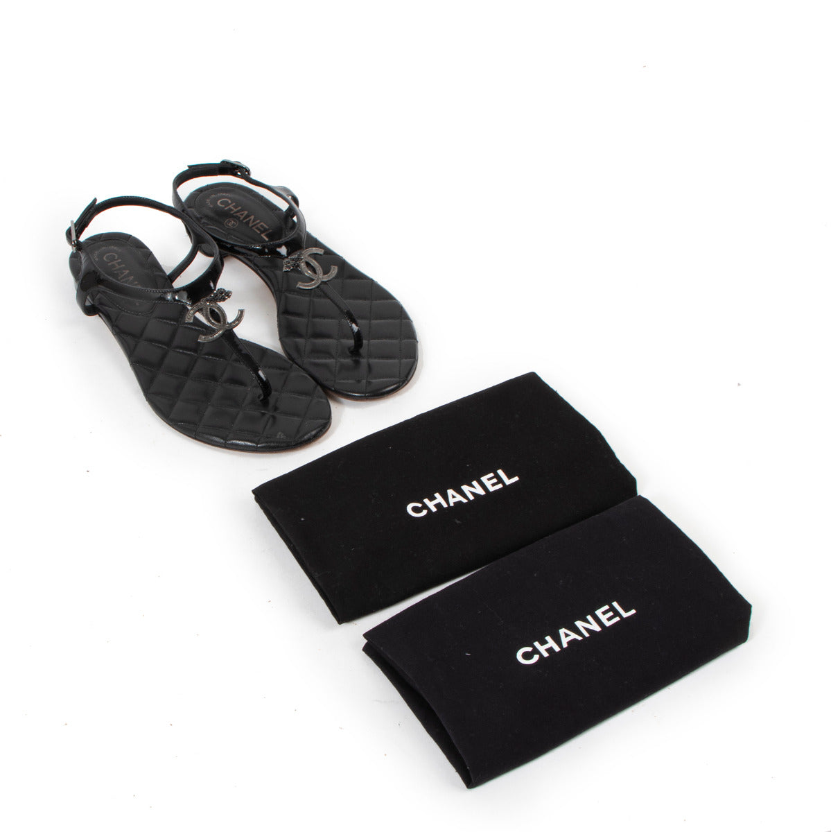 Chanel Black CC Quilted Sandals - size 37