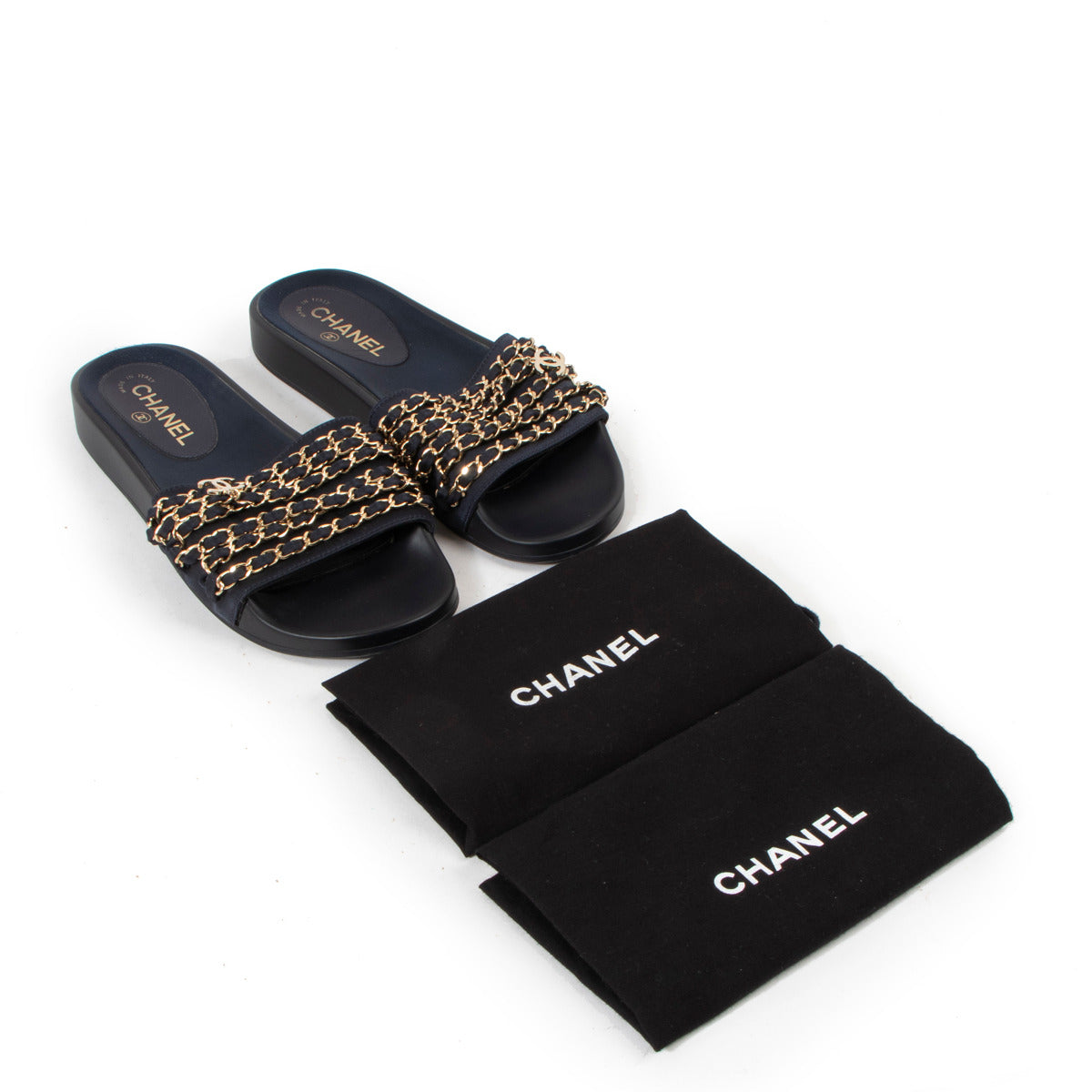 Chanel Navy CC Chain Pool Slides - size 38