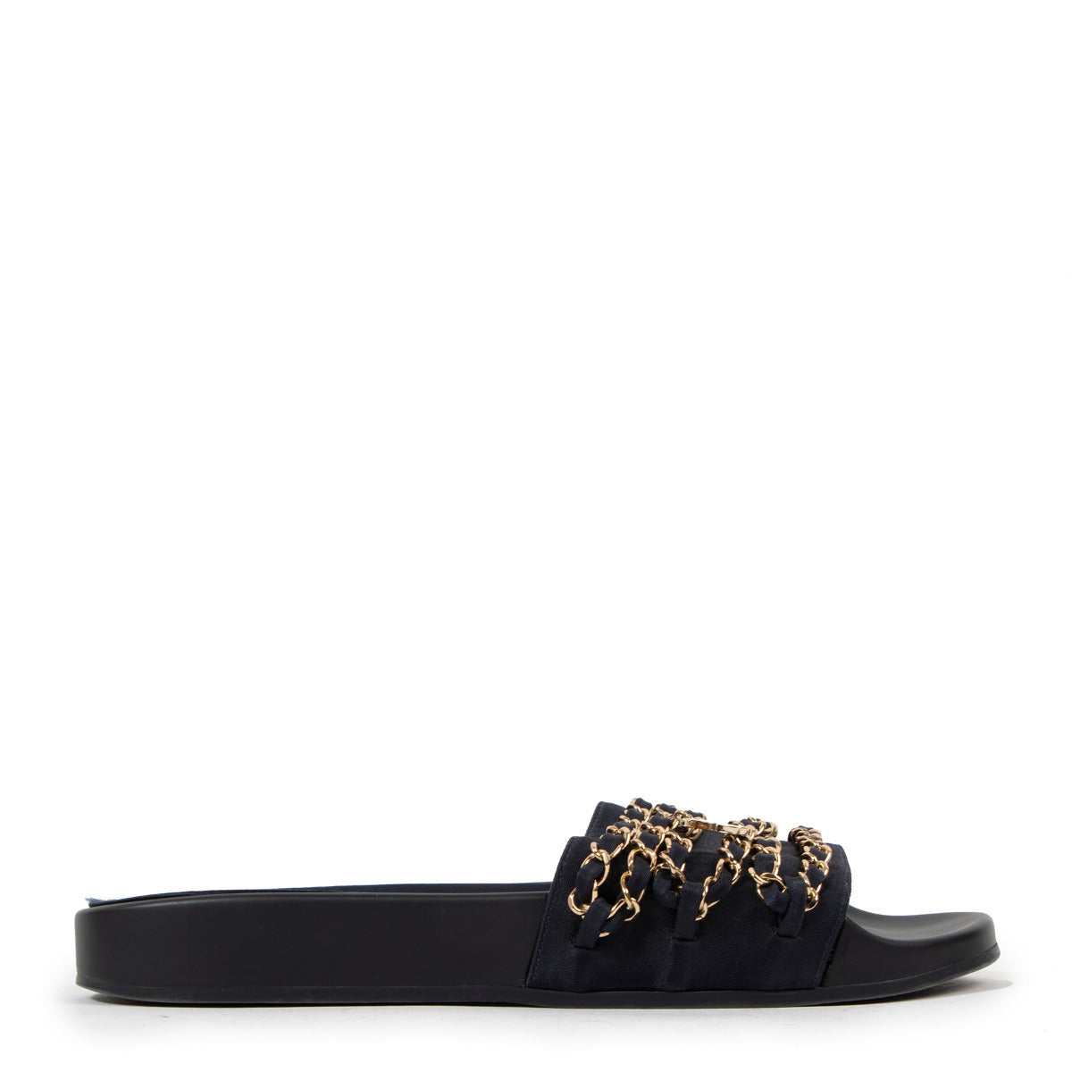 Chanel Navy CC Chain Pool Slides - size 38