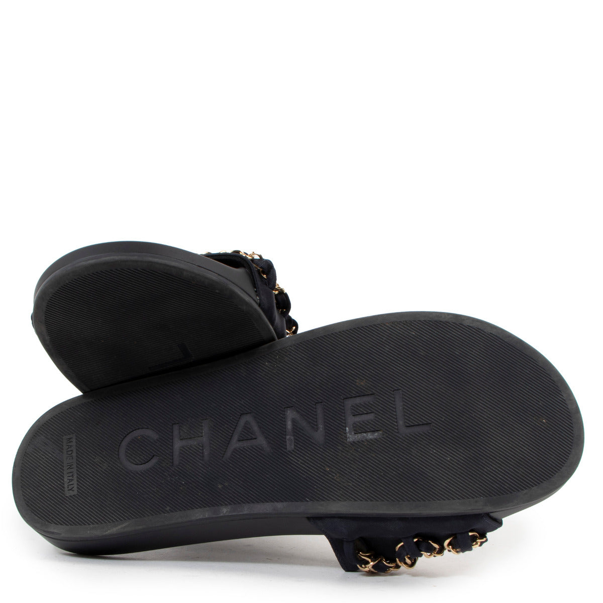 Chanel Navy CC Chain Pool Slides - size 38