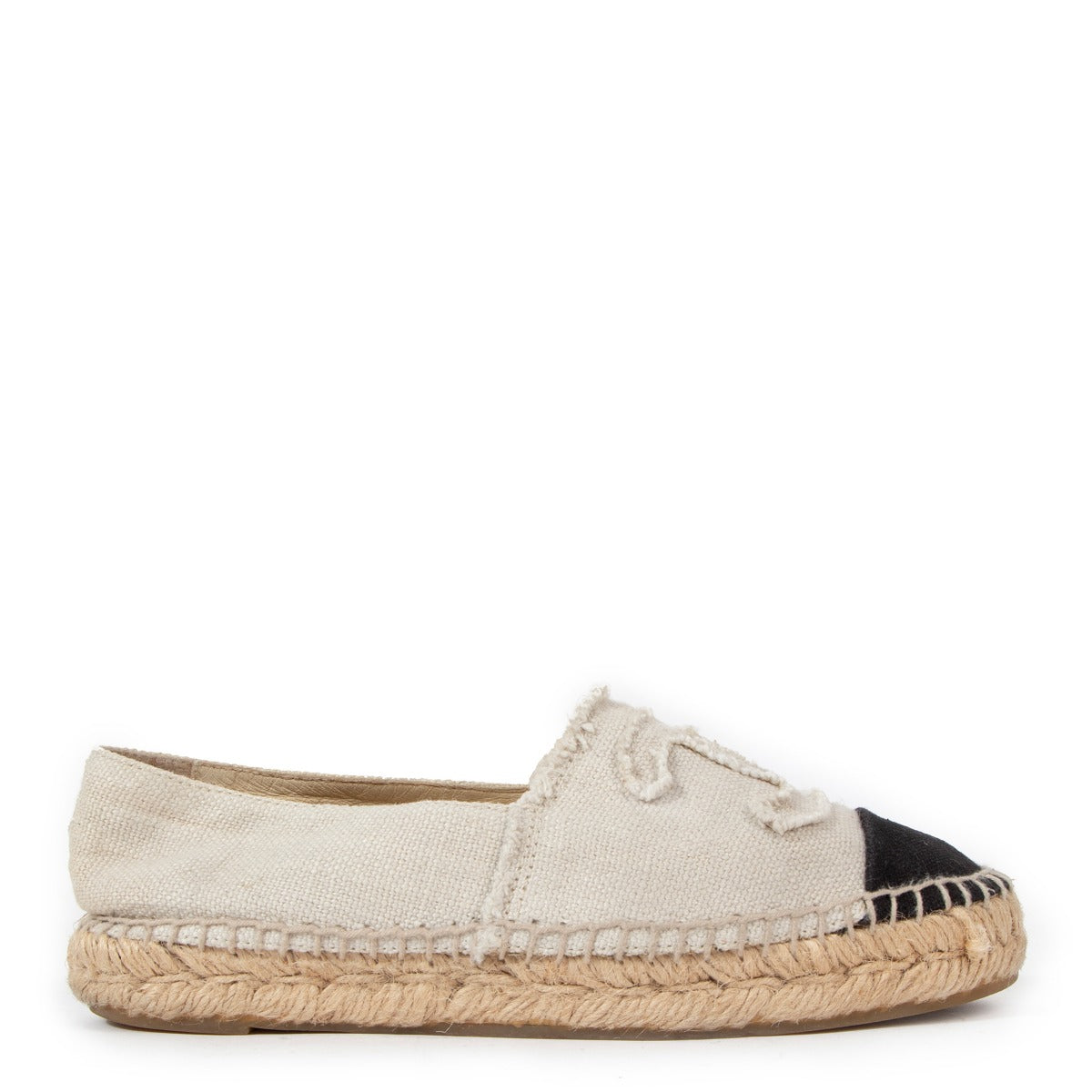 Second-hand designer items in Antwerp LabelLov Antwerp authentic second-hand Antwerp Chanel Canvas Espadrilles Beige Black Sandals