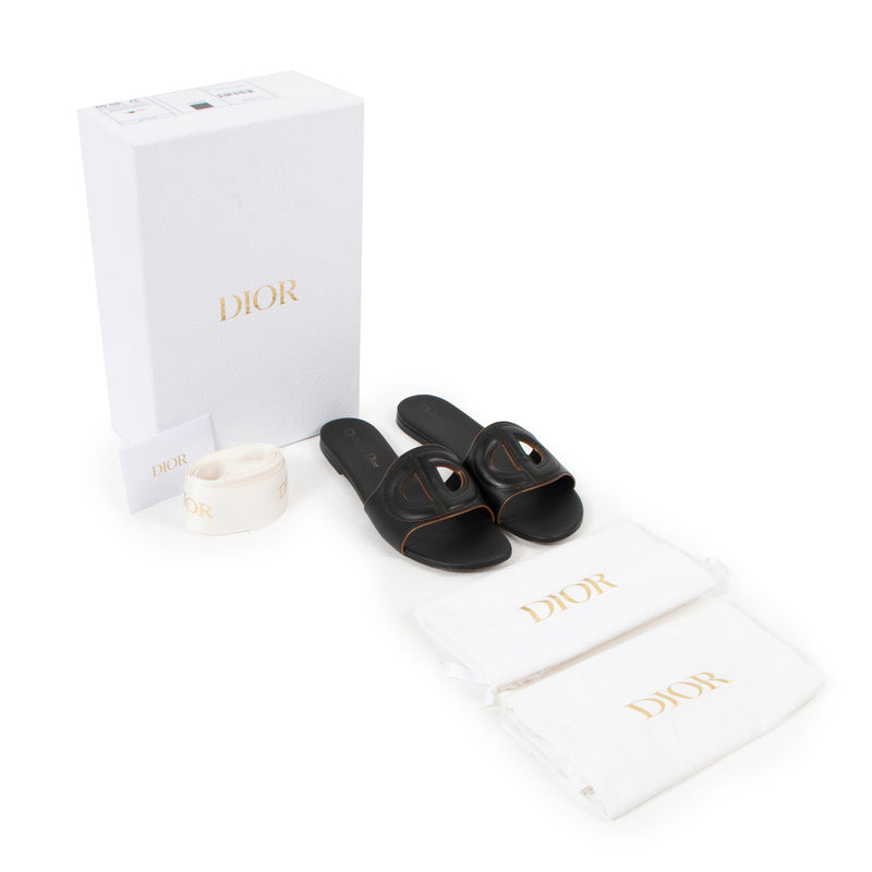 Christian Dior Black Leather D-Club Sandals - size 37