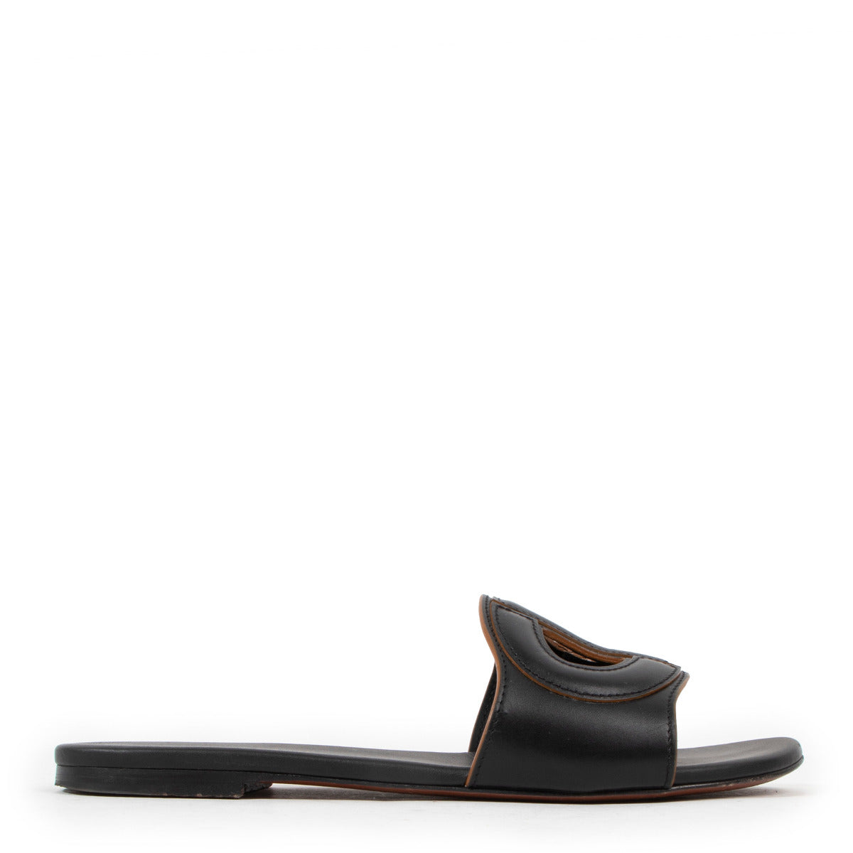 Christian Dior Black Leather D-Club Sandals - size 37 for the best price at Labellov secondhand luxury in Antwerp Belgium.