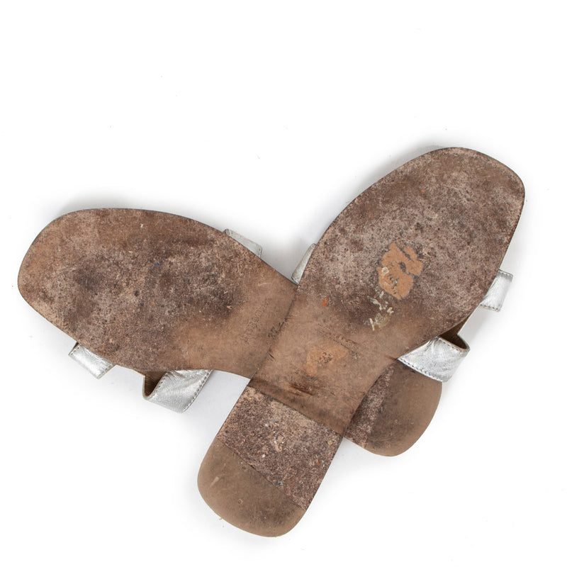 Hermès Zilveren Leren Oran Sandalen - Maat 37