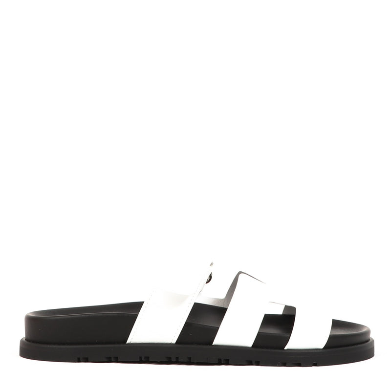 Hermès White Leather Chypre Sandals