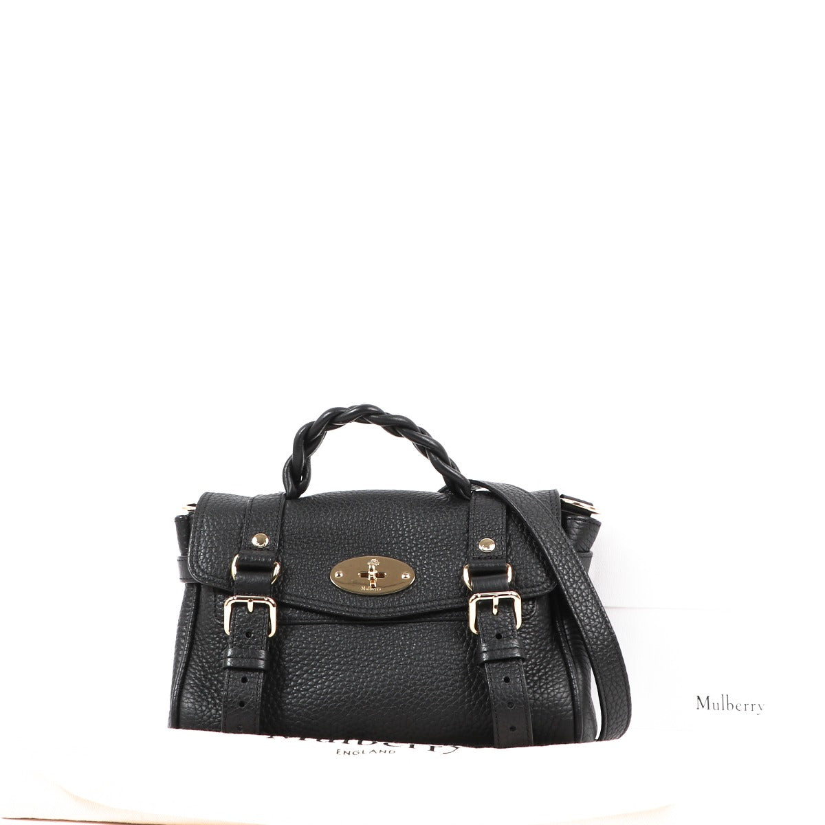 Buy an authentic second-hand Mulberry Black Heavy Grain Mini Alexa Top Handle Bag in very good condition at Labellov in Antwerp.