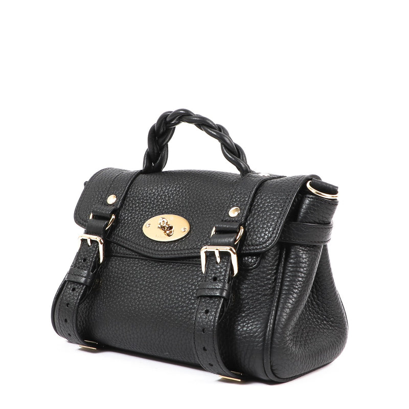 Buy an authentic second-hand Mulberry Black Heavy Grain Mini Alexa Top Handle Bag in very good condition at Labellov in Antwerp.