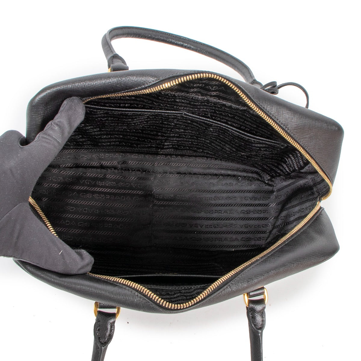 Prada Black Saffiano Lux Bauletto Tote Bag