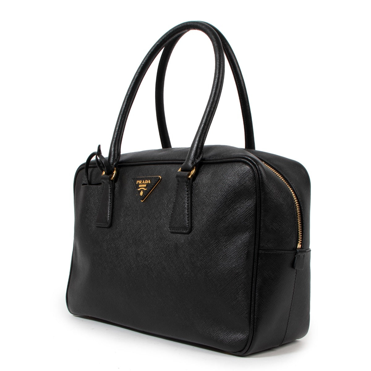 Prada Black Saffiano Lux Bauletto Tote Bag