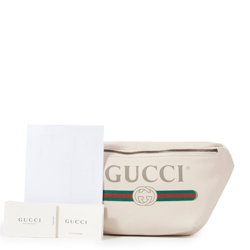 Buy an authentic second hand Gucci White Printed Leather Fanny Pack in very good condition at Labellov.