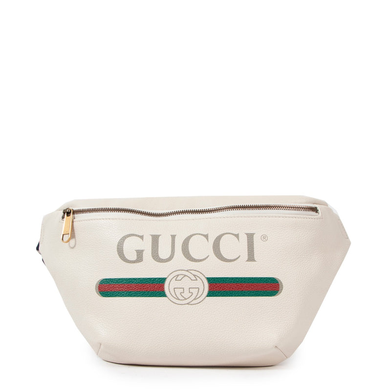 Buy an authentic second hand Gucci White Printed Leather Fanny Pack in very good condition at Labellov.