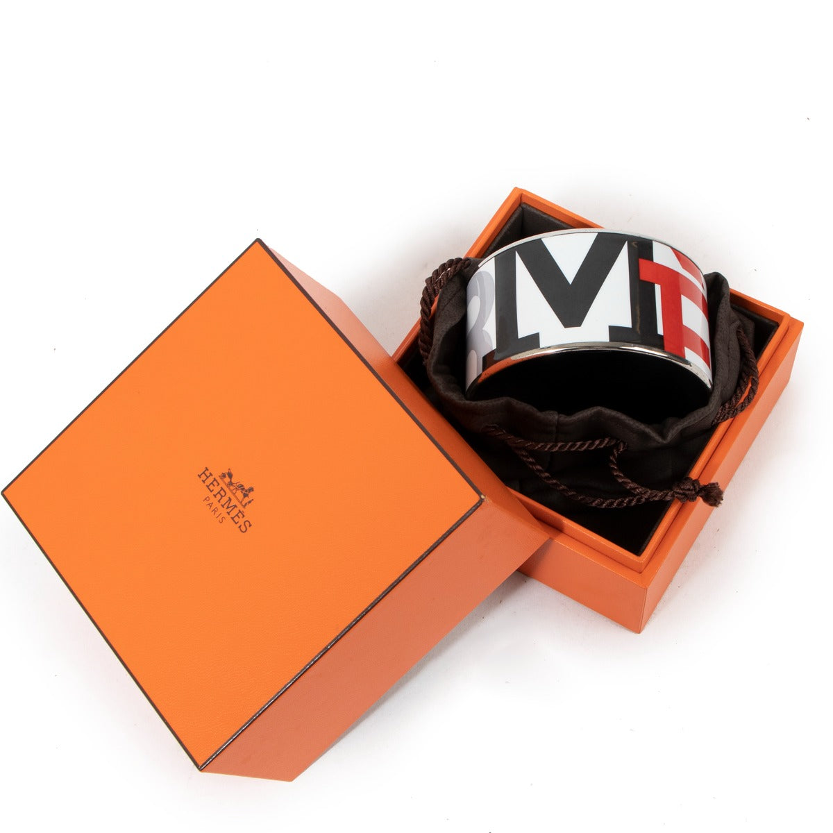 Hermès Extra Wide Enamel Logo Bangle Bracelet