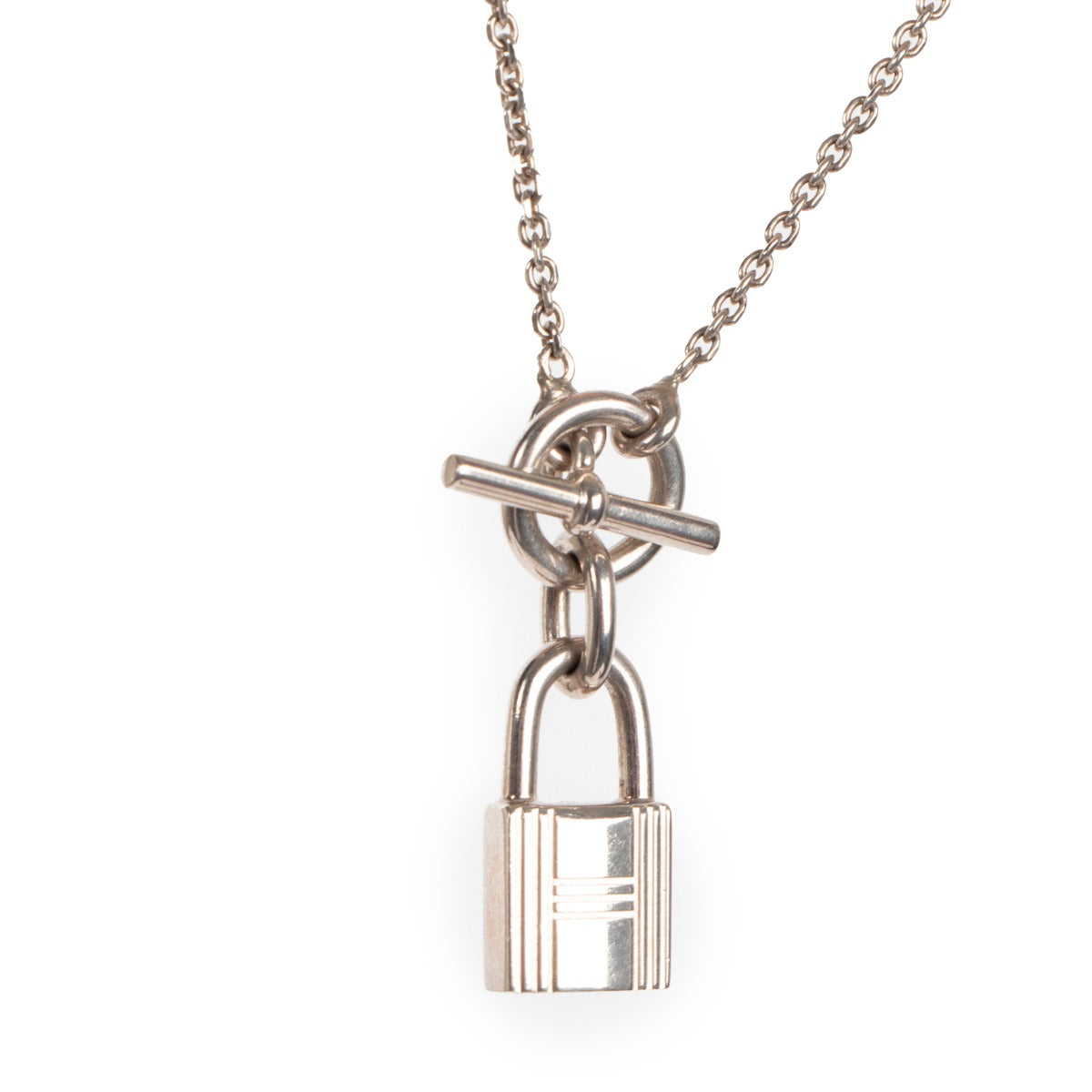 Hermès O'Kelly Cadena Padlock Pendant Silver Necklace
