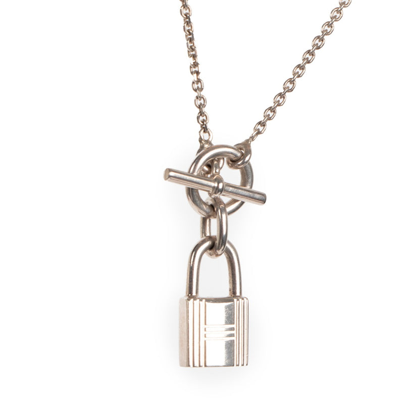 Hermès O'Kelly Cadena Padlock Pendant Silver Necklace