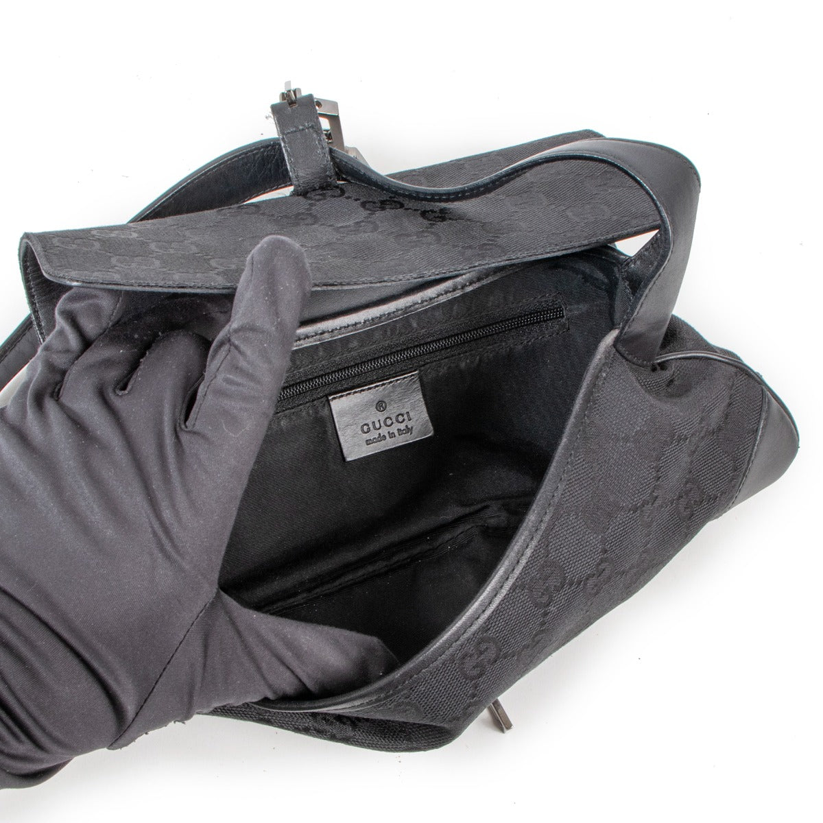 Sac bandoulière vintage Gucci by Tom Ford Abbey en toile GG noire