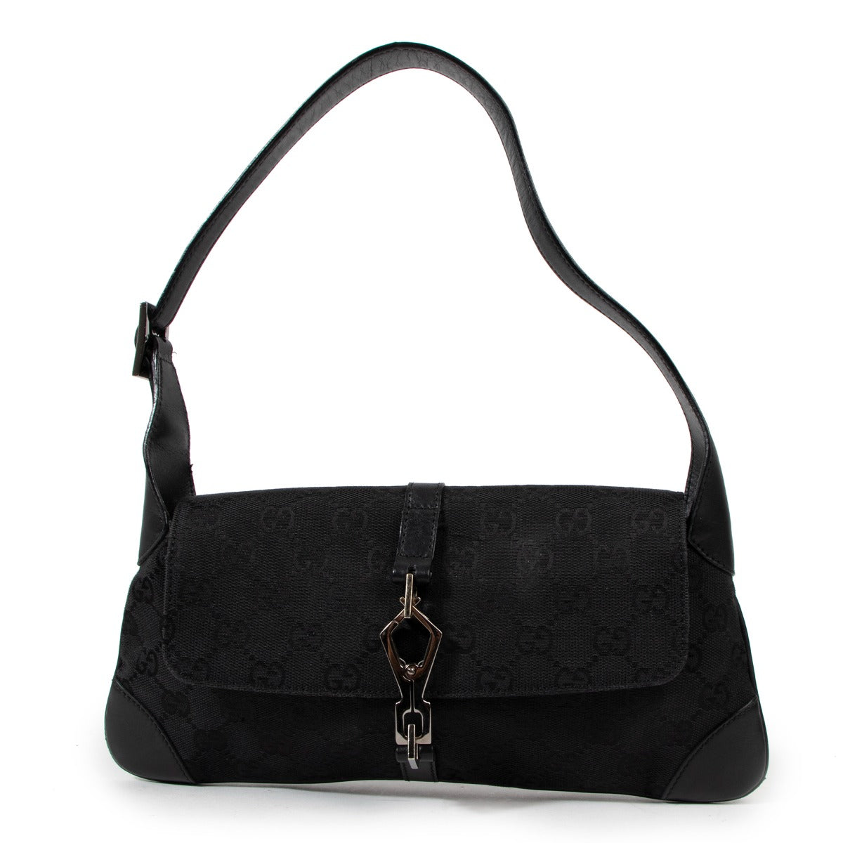 Gucci by Tom Ford Abbey Black GG Canvas Vintage Shoulder Bag