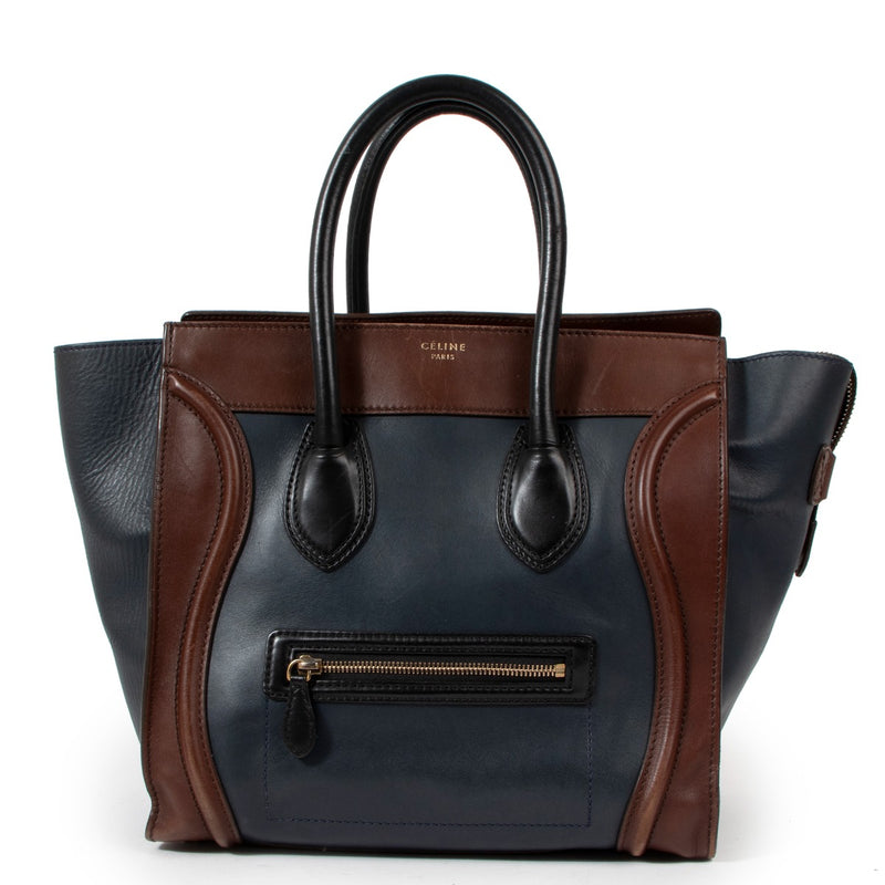 Celine Dark Blue Tri-colour Mini Luggage Tote Bag