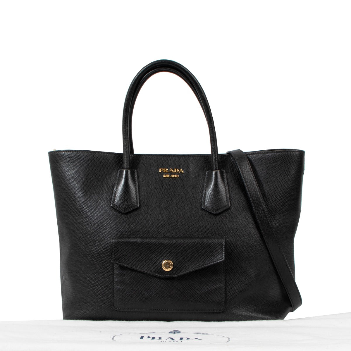 Prada Saffiano Leather Front Pocket Tote Bag