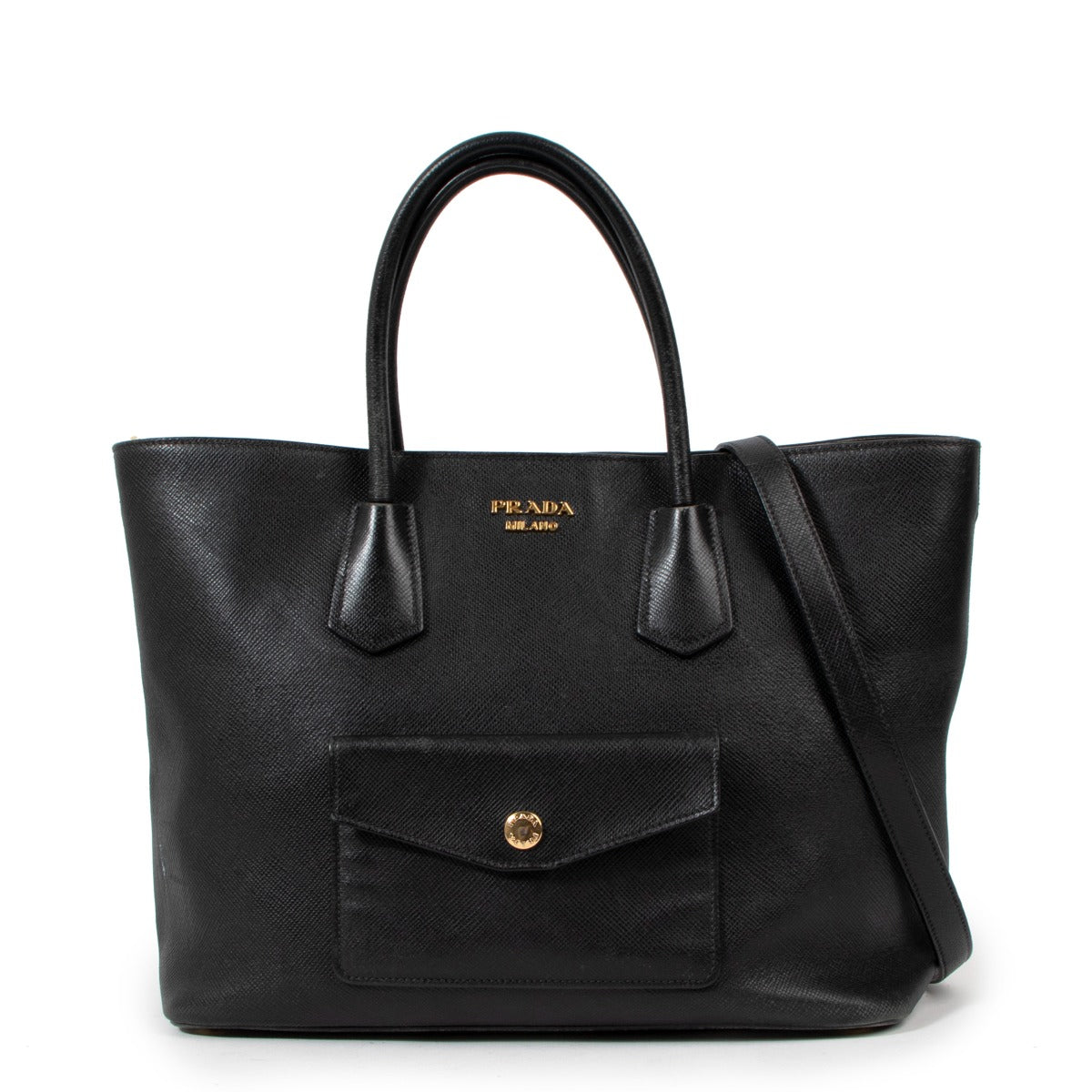 Prada Saffiano Leather Front Pocket Tote Bag