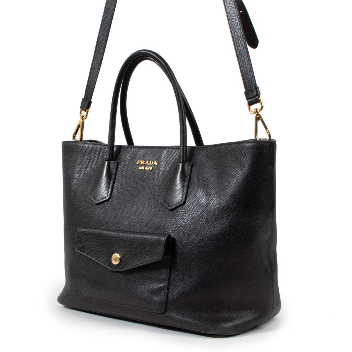 Prada Saffiano Leather Front Pocket Tote Bag