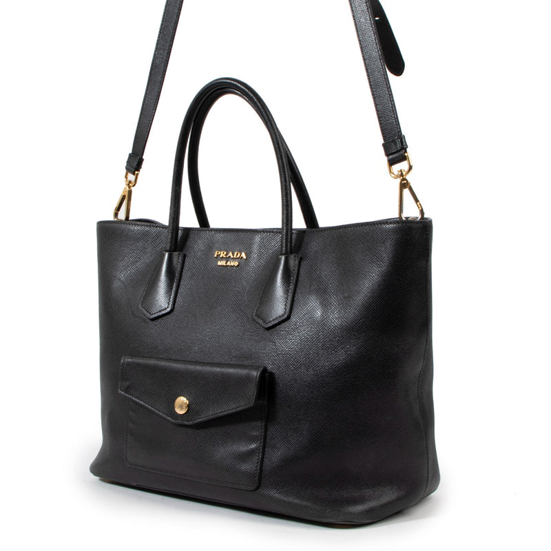Prada Saffiano Leather Front Pocket Tote Bag