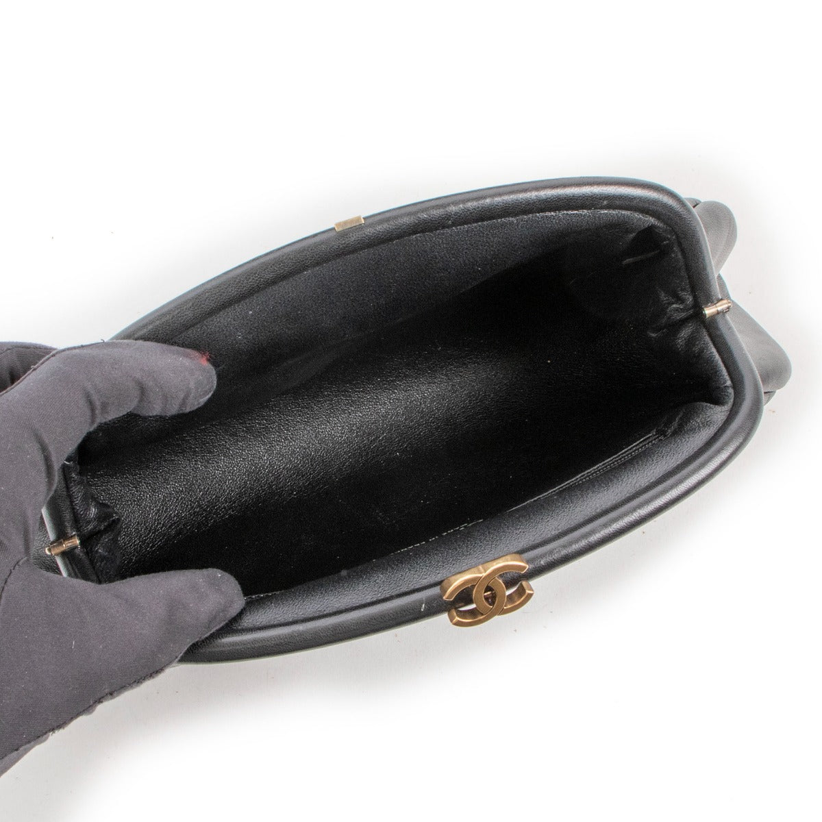 Chanel Black Lambskin Chevron Quilted Timeless Clutch