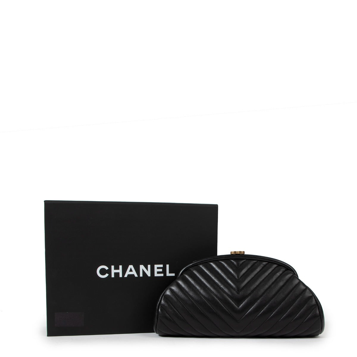 Chanel Black Lambskin Chevron Quilted Timeless Clutch