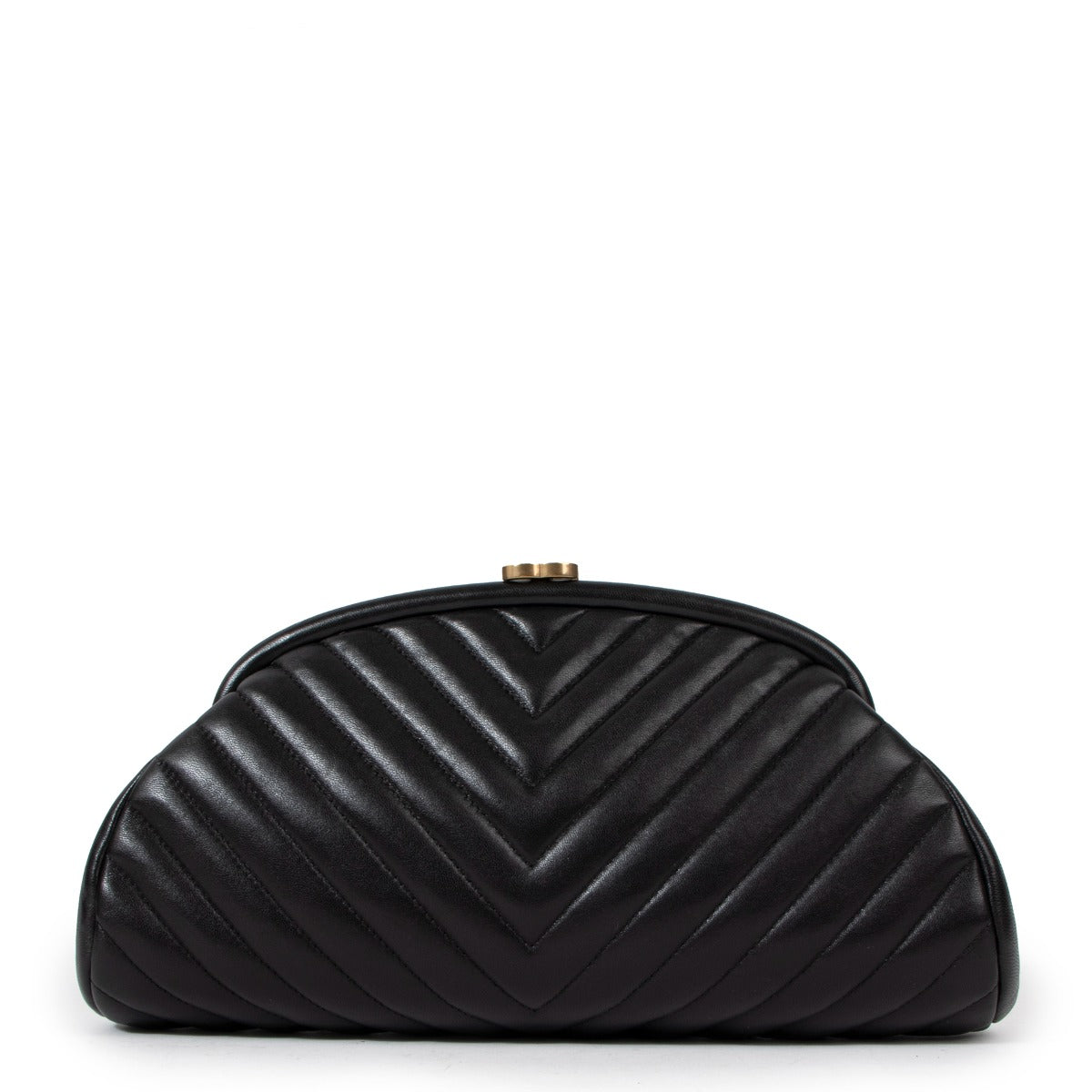 Chanel Black Lambskin Chevron Quilted Timeless Clutch