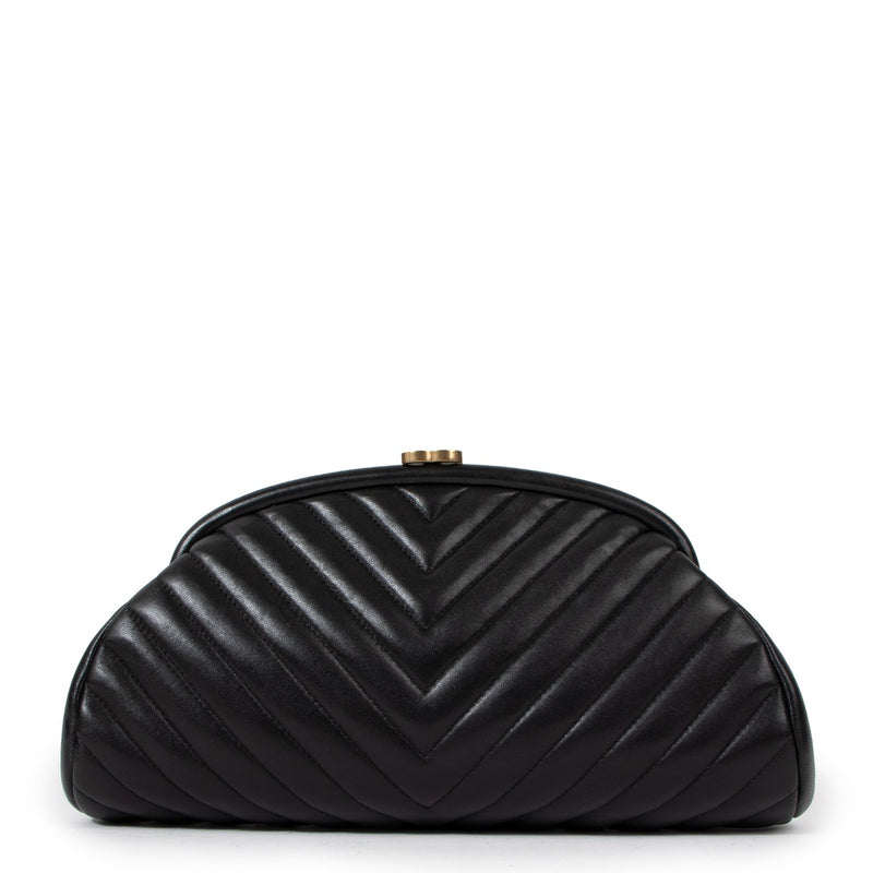 Chanel Black Lambskin Chevron Quilted Timeless Clutch
