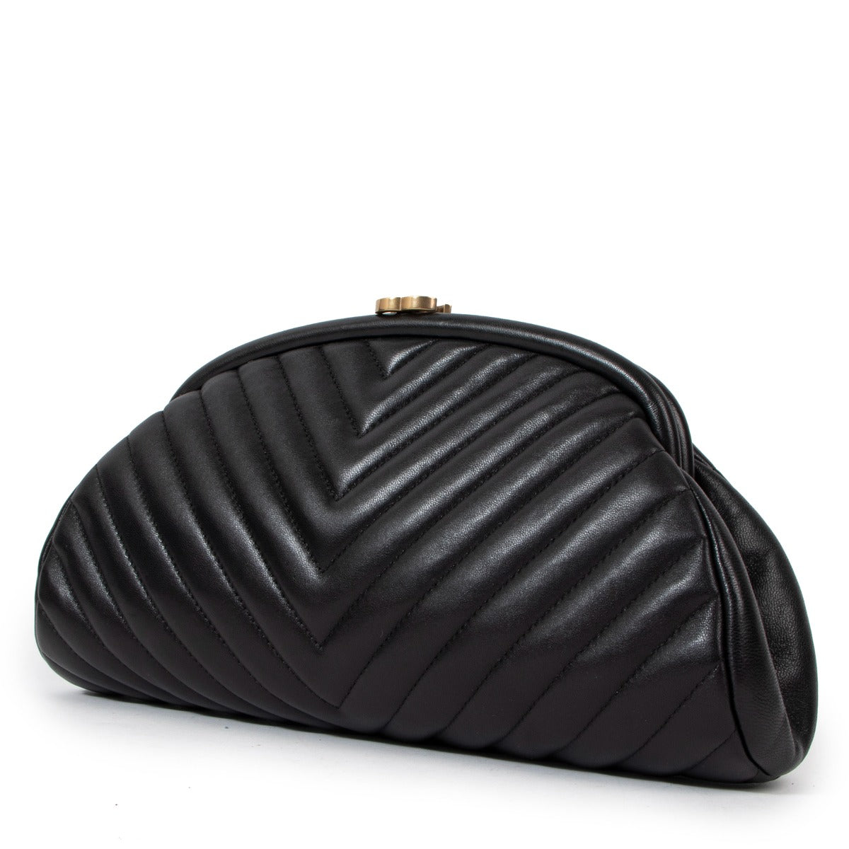 Chanel Black Lambskin Chevron Quilted Timeless Clutch
