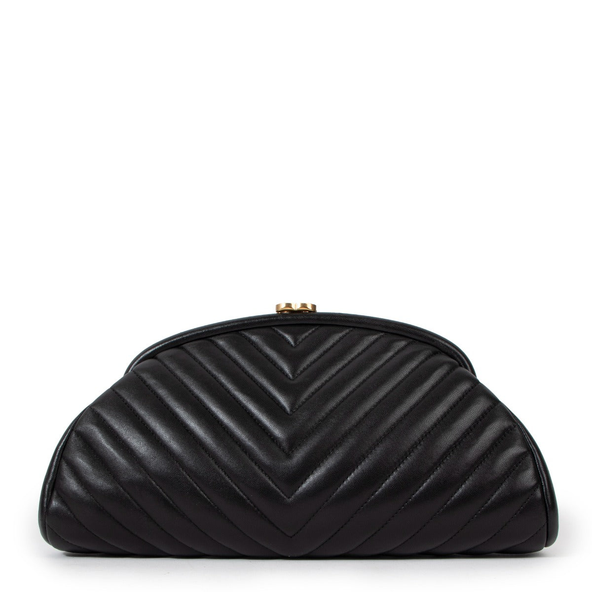 Chanel Black Lambskin Chevron Quilted Timeless Clutch