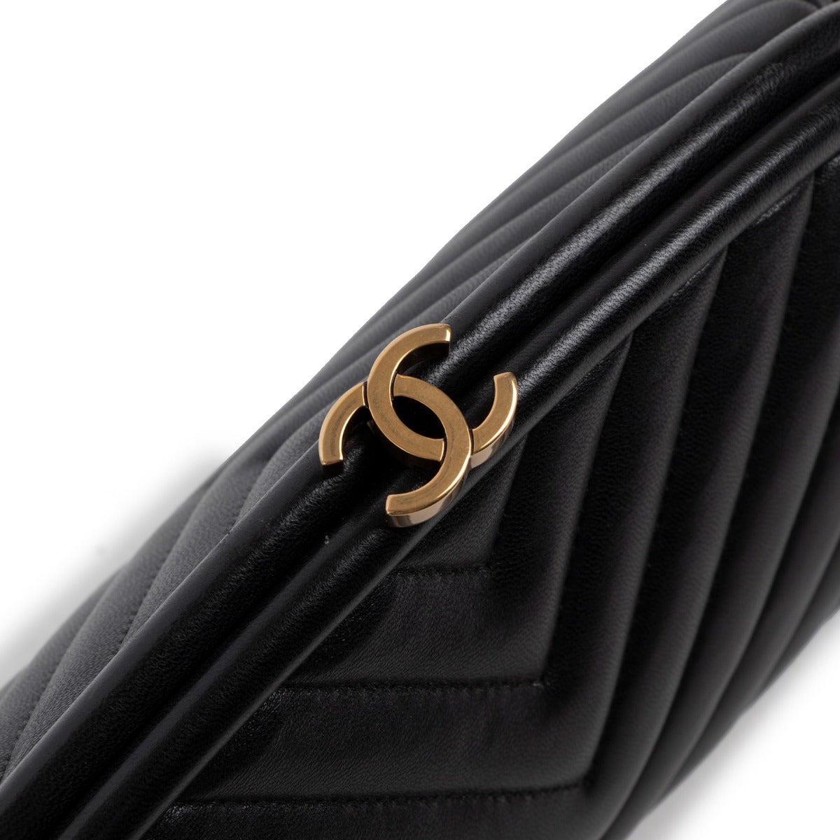 Chanel Black Lambskin Chevron Quilted Timeless Clutch