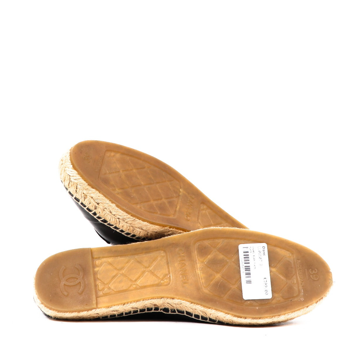 CHANEL ブラック フラットシューズ　サイズ39 Chanel Black Leather Espadrilles - Size 39 – Labellov