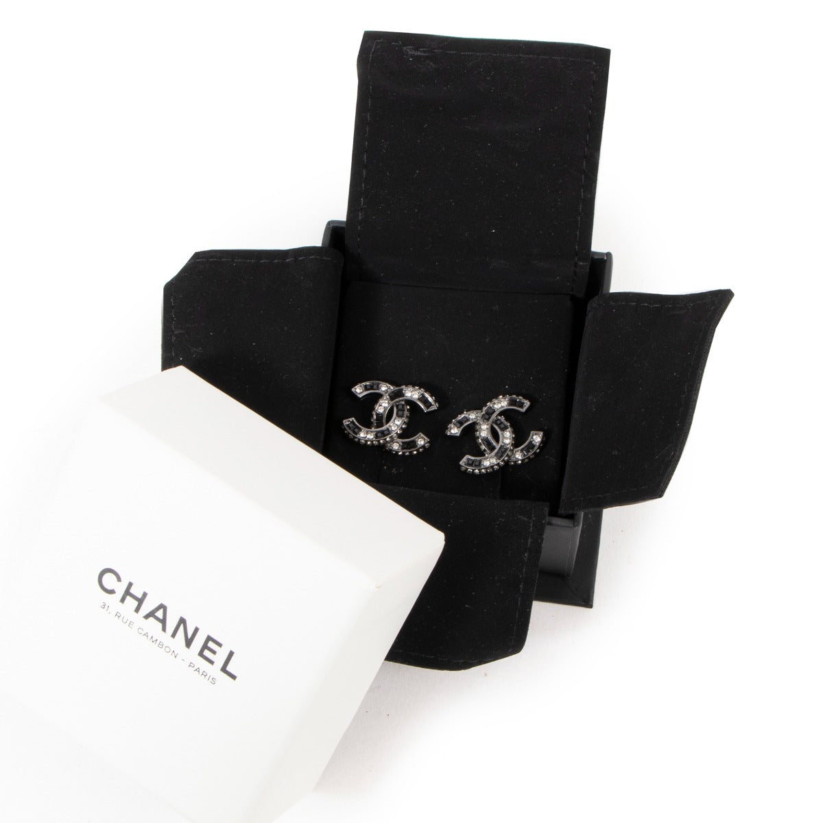 Chanel 15B Black CC Crystal Earrings